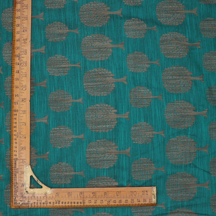 Teal Blue Color Cotton Fabric With Printed Tree Motifs