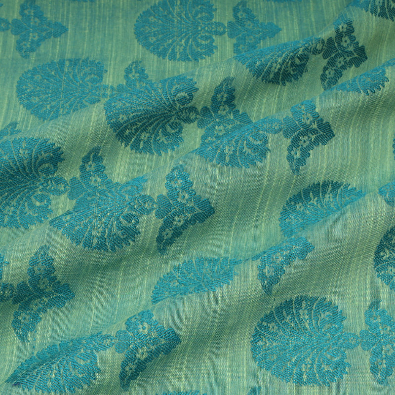 Peacock Blue Colour Cotton Fabric With Floral Buttas