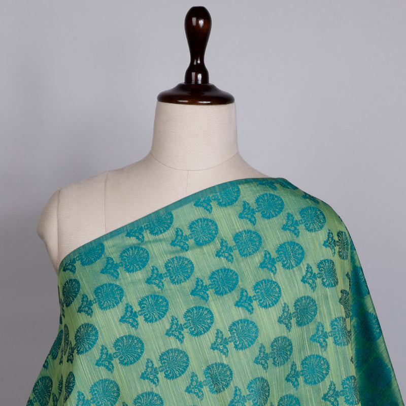 Peacock Blue Colour Cotton Fabric With Floral Buttas