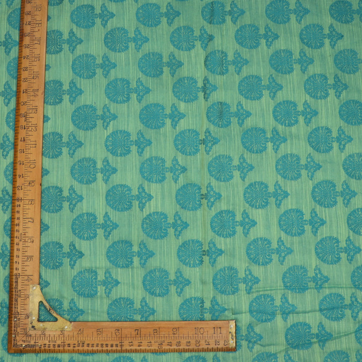 Peacock Blue Colour Cotton Fabric With Floral Buttas