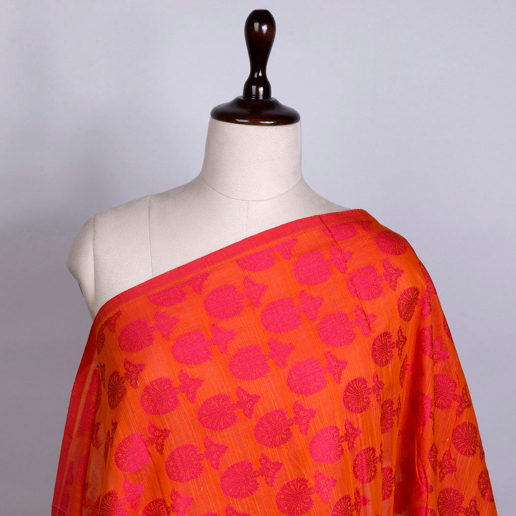 Light Earthy Orange Colour Cotton Fabric With Floral Buttas