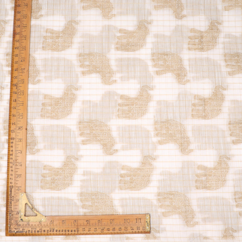 Daisy White Colour Cotton Fabric Geometrical Stripes With Animal Motifs
