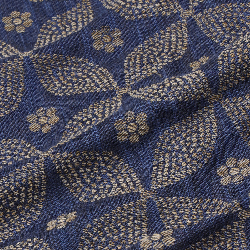 Navy Blue Color Cotton Fabric With Printed Floral Pattern