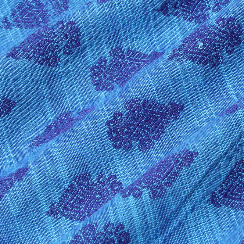 Azure Blue Color Cotton Fabric With Printed Floral Buttas