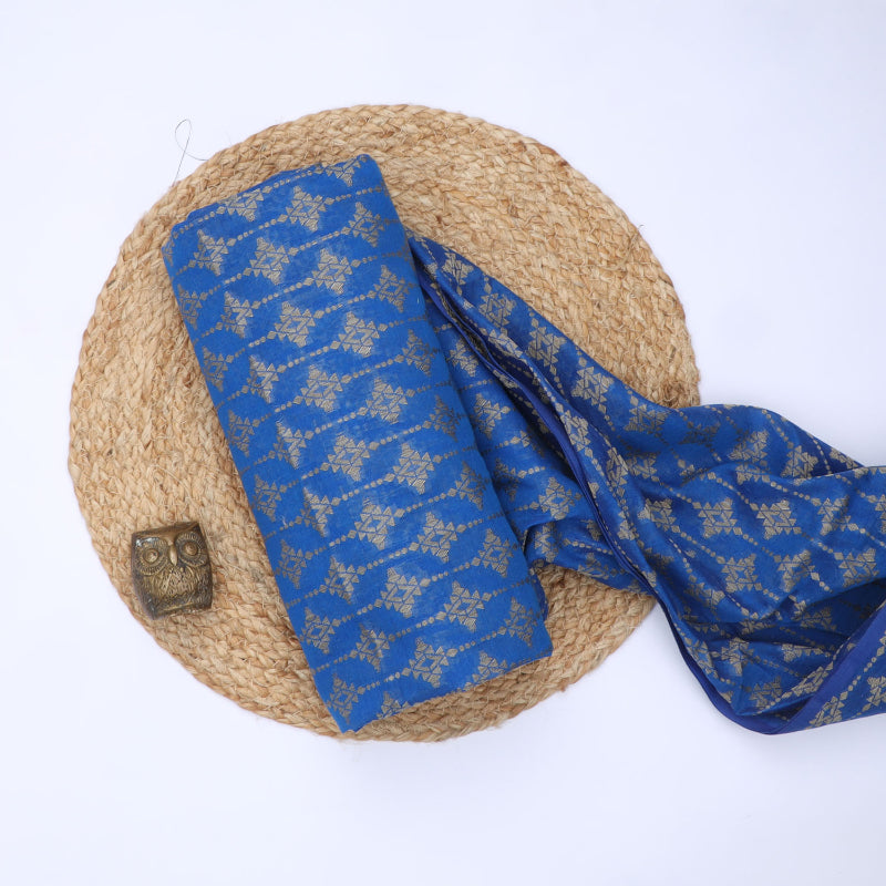 Cobalt Blue Color Cotton Fabric With Floral Pattern