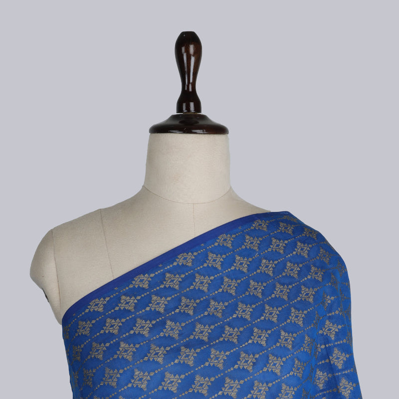 Cobalt Blue Color Cotton Fabric With Floral Pattern