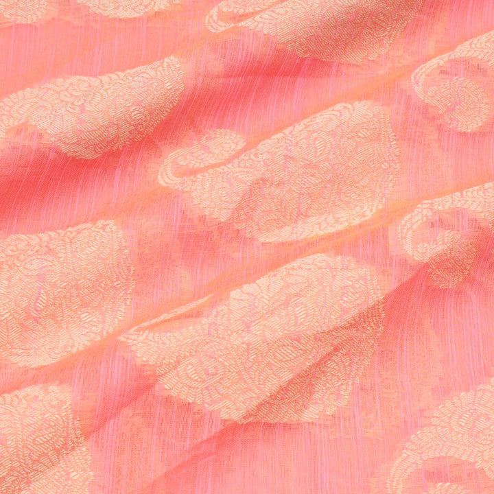 Rose Pink Colour Cotton Fabric With Paisley Pattern