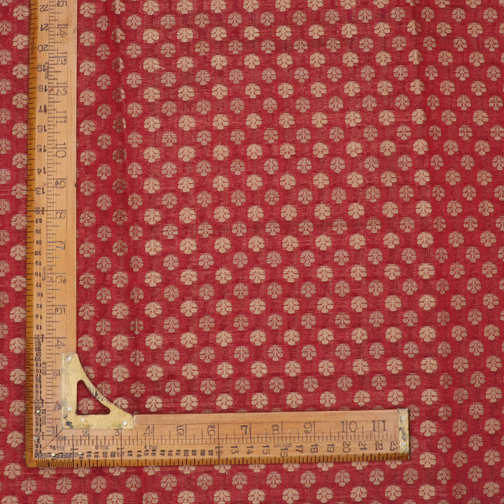 Berry Red Color Cotton Fabric With Printed Floral Buttas