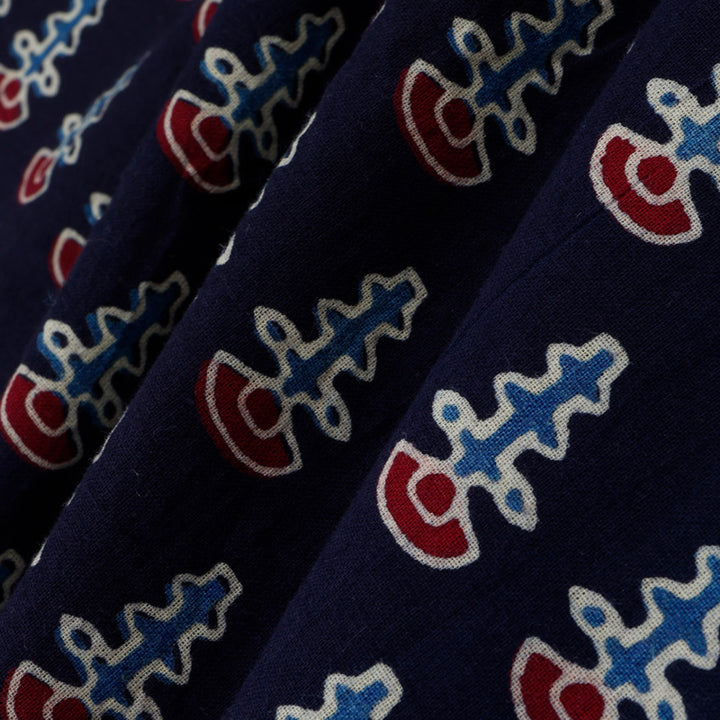 Navy Blue Color Printed Cotton Fabric