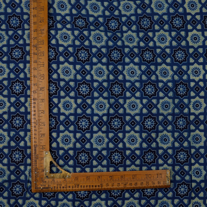 Lapis Blue Color Ajrakh Printed Cotton Fabric