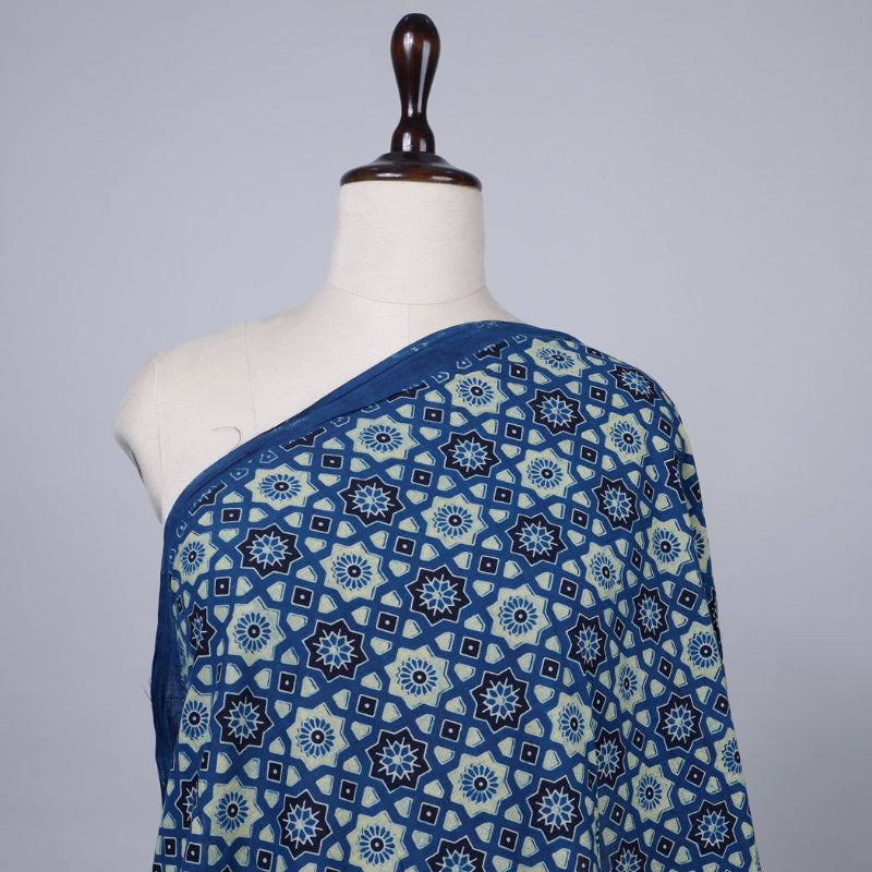 Lapis Blue Color Ajrakh Printed Cotton Fabric