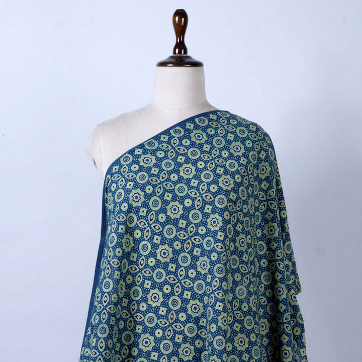 Deep Spruce Blue Color Ajrakh Printed Cotton Fabric
