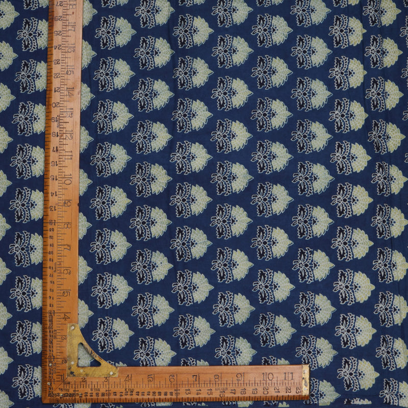 Aegean Blue Color Ajrakh Printed Cotton Fabric