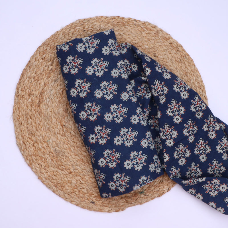 Dark Sapphire Blue Colour Cotton Fabric With Floral Buttas