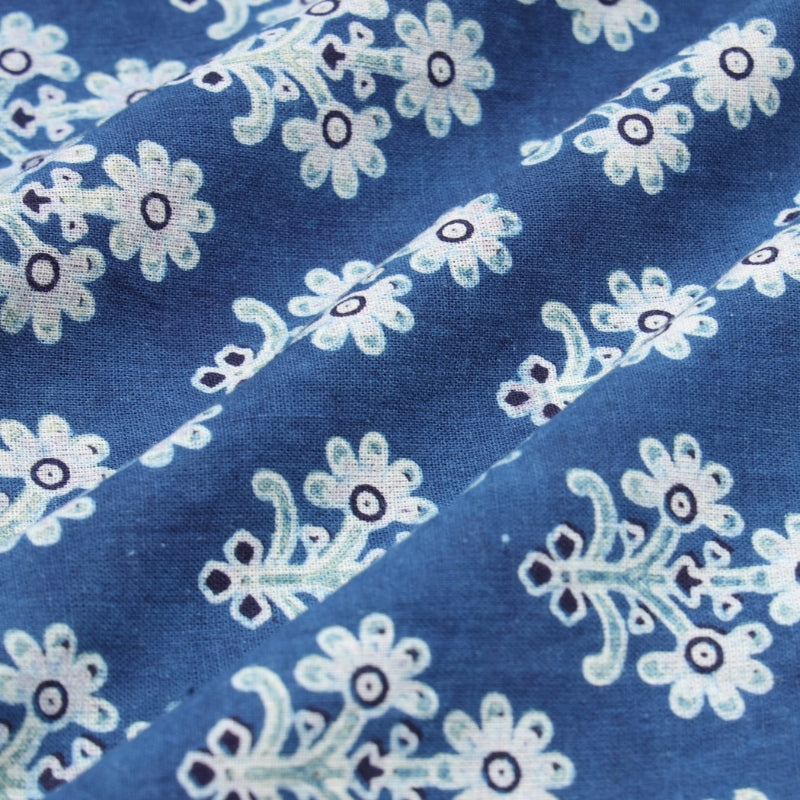 Yale Blue Colour Cotton Fabric With Floral Buttas