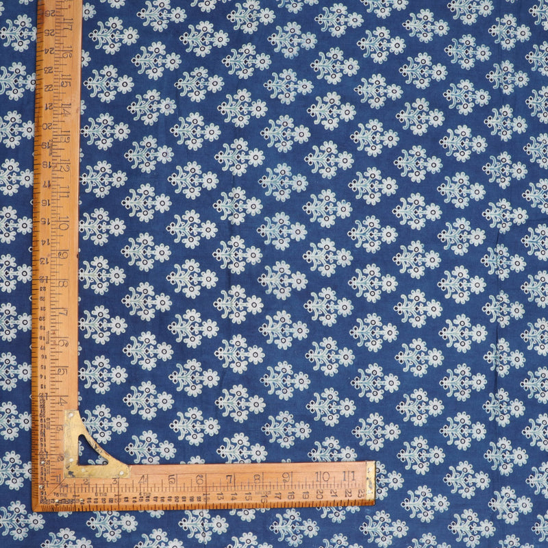 Yale Blue Colour Cotton Fabric With Floral Buttas