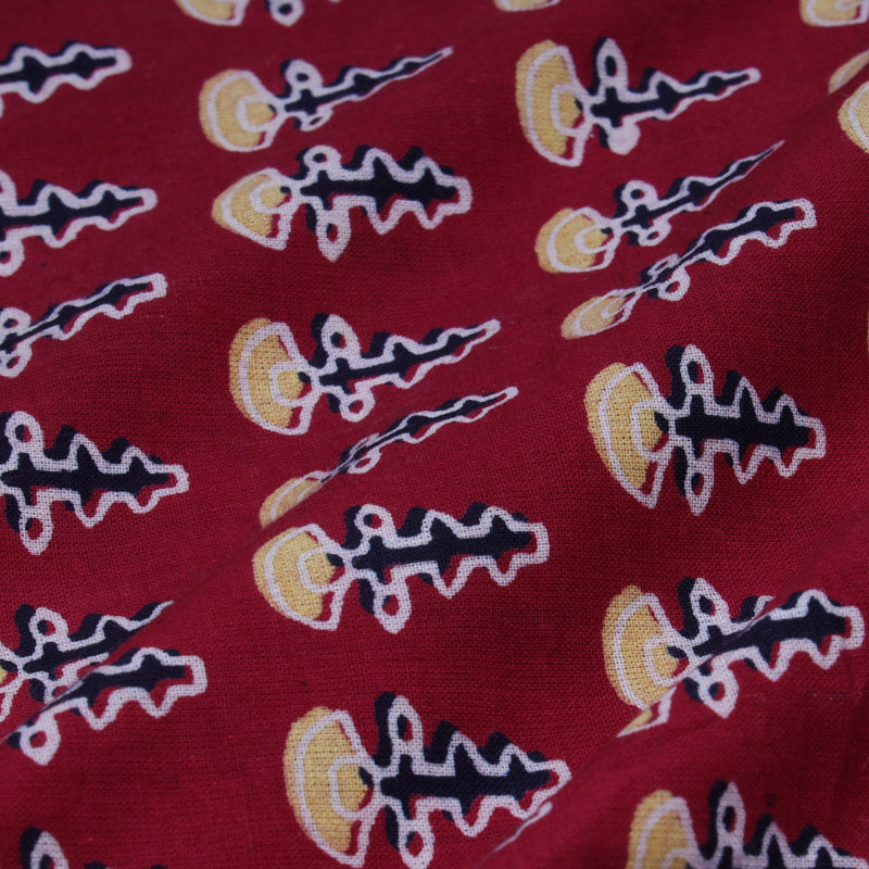 Cherry Red Colour Cotton Fabric With Floral Buttas