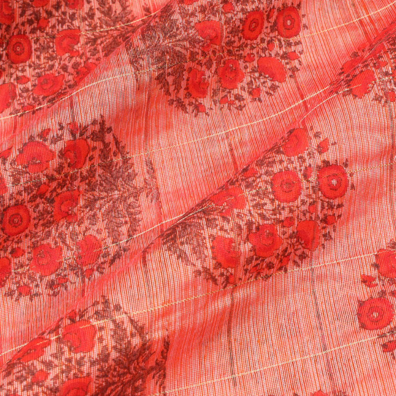 Salmon Orange Colour Cotton Fabric With Floral Buttas