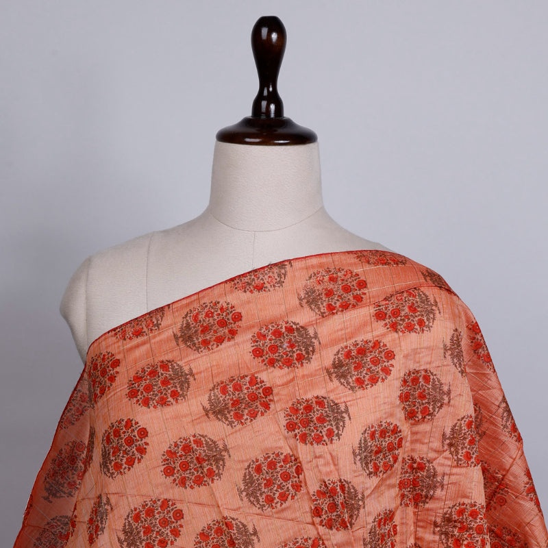 Salmon Orange Colour Cotton Fabric With Floral Buttas