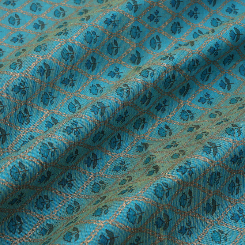 Cerulean Blue Color Printed Cotton Fabric