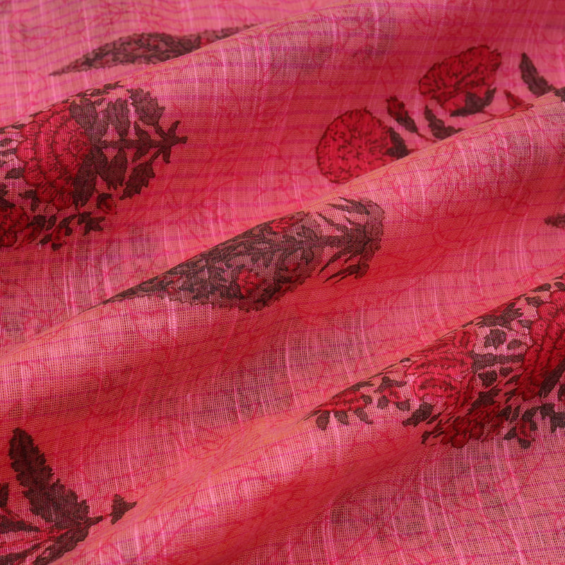 Punch Pink Color Printed Cotton Fabric