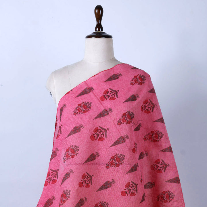 Punch Pink Color Printed Cotton Fabric