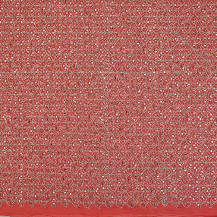 Prismatic Red Chanderi Embroidery Fabric