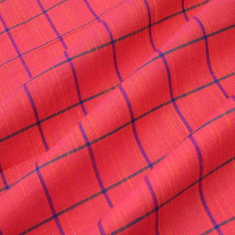 Amaranth Red Color Cotton Fabric With Checks