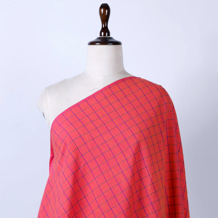Amaranth Red Color Cotton Fabric With Checks