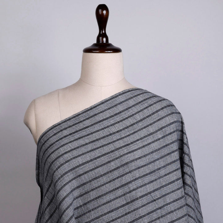 Shades Of Grey Colour Cotton Fabric With Stripes