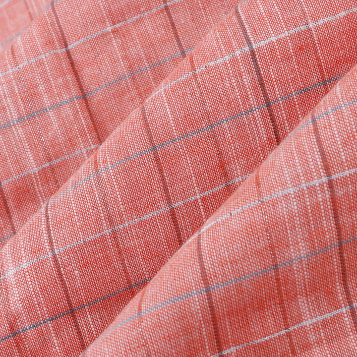 Light Coral Pink Color Cotton Fabric With Checks