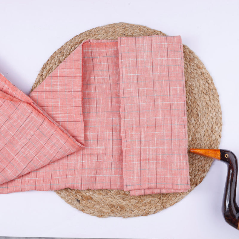 Light Coral Pink Color Cotton Fabric With Checks
