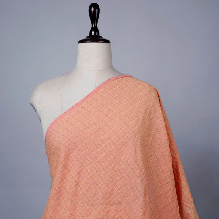 Peach Color Cotton Fabric With Checks