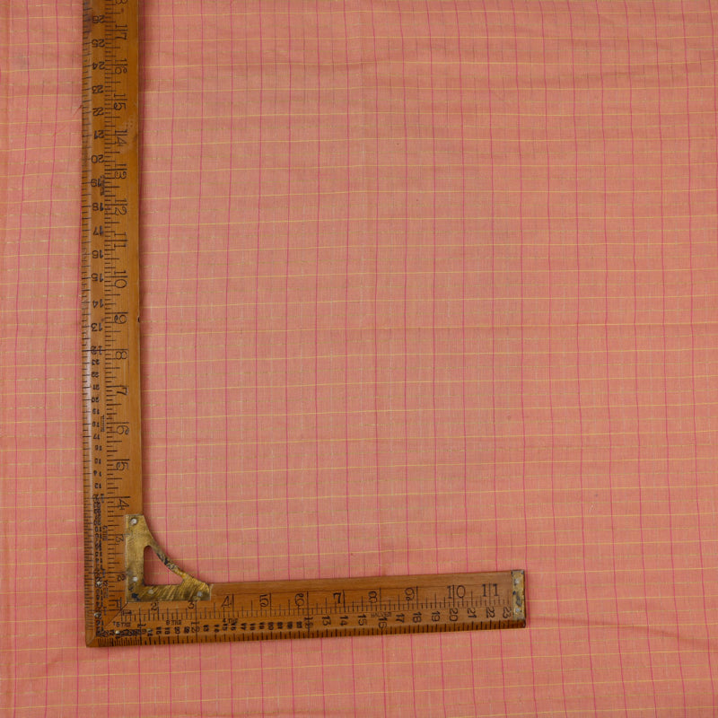 Peach Color Cotton Fabric With Checks