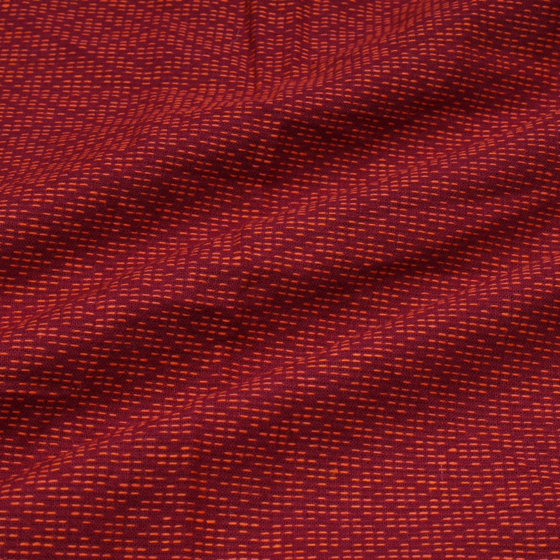 Garnet Red Colour Cotton Fabric With Geometrical Weave