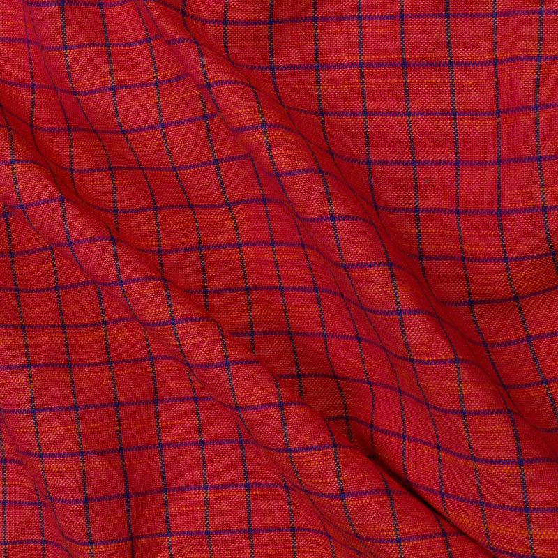 Crimson Red Color Cotton Fabric With Checks