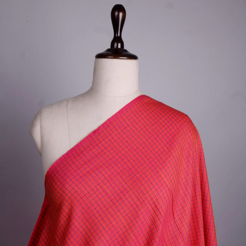 Crimson Red Color Cotton Fabric With Checks