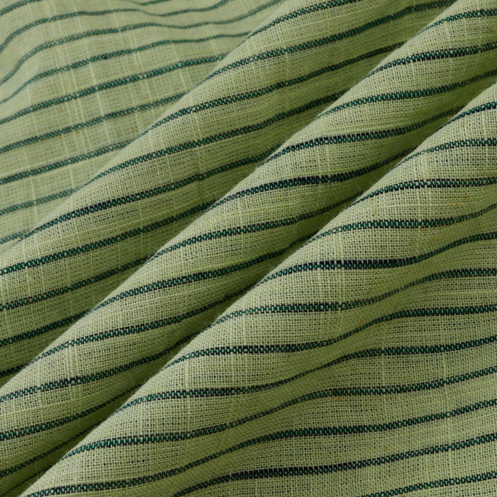 Light Green Color Cotton Fabric With Stripes