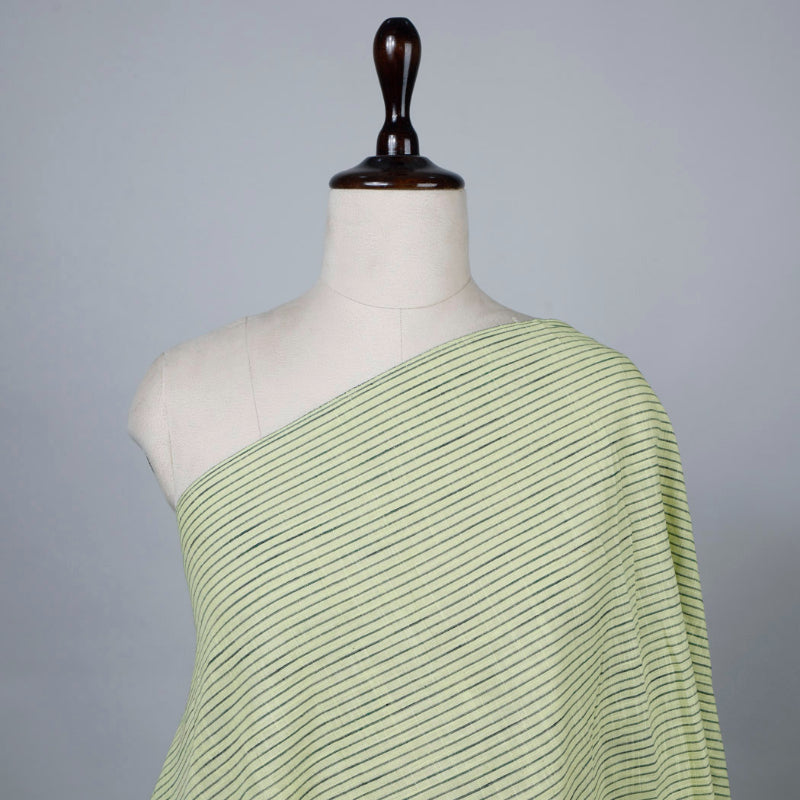 Light Green Color Cotton Fabric With Stripes