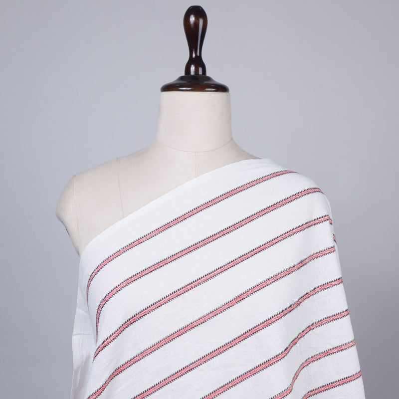 White Color Cotton Fabric With Stripes