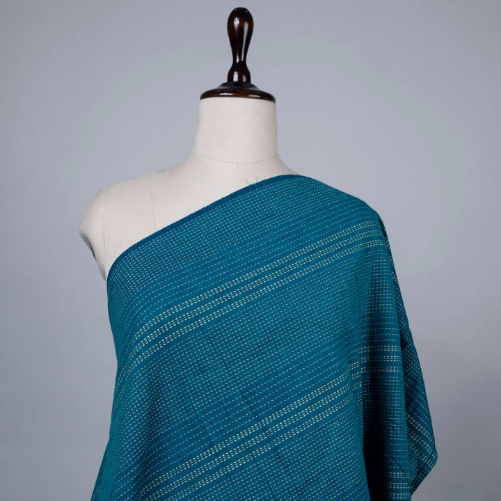 Ocean Blue Color Cotton Fabric With Stripes