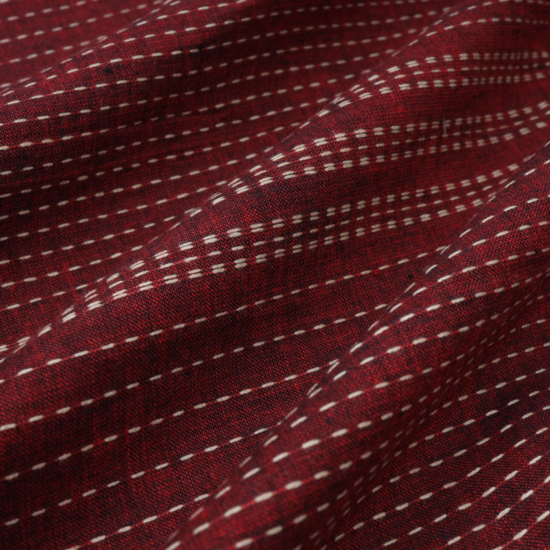 Mahogany Red Color Cotton Fabric With Dotted Stripes
