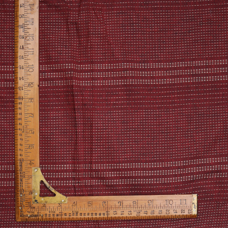 Mahogany Red Color Cotton Fabric With Dotted Stripes