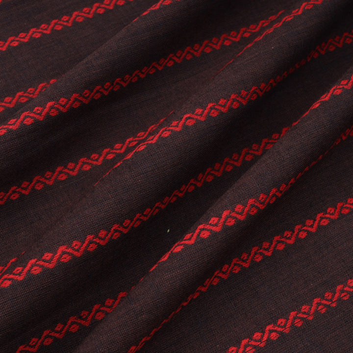 Deep Garnet Red Color Cotton Fabric With Stripes