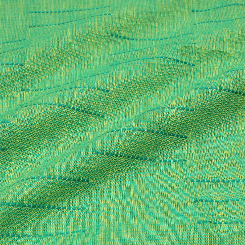 Light Green Colour Cotton Fabric With Stripes