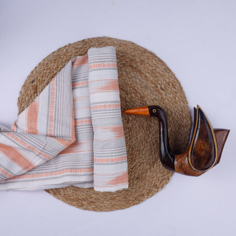 White Color Cotton Fabric With Stripes