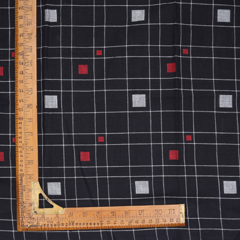 Black Color Cotton Fabric With Checks