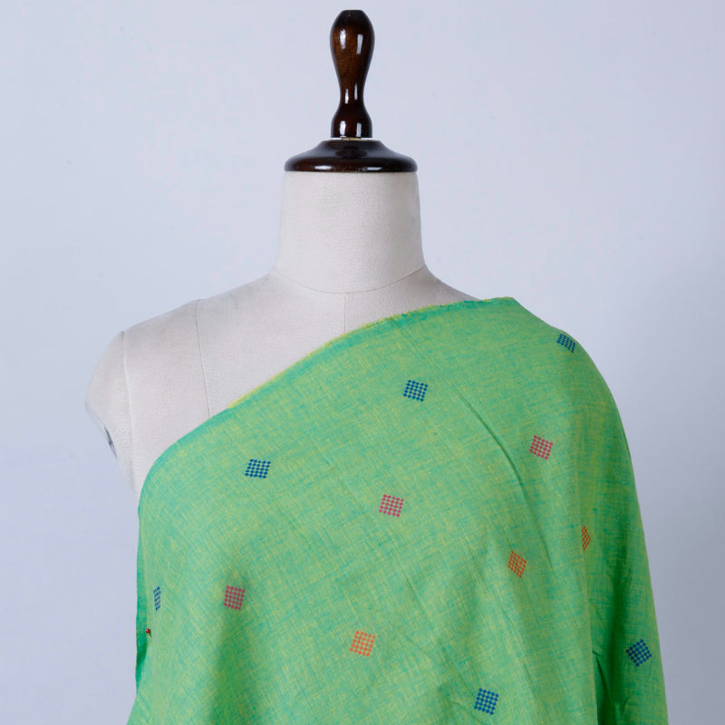 Parakeet Green Color Cotton Fabric With Motifs