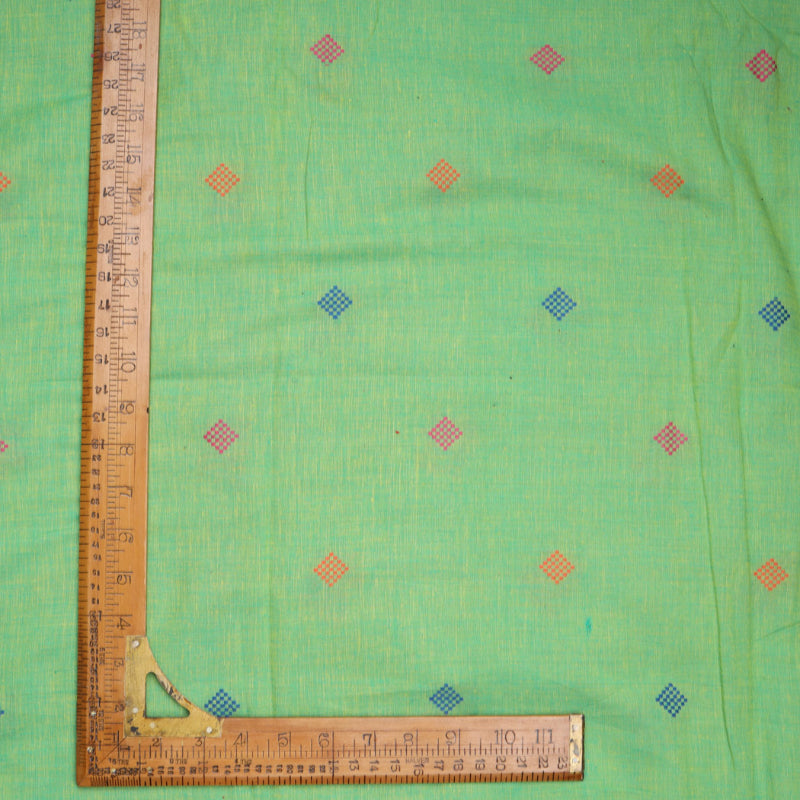 Parakeet Green Color Cotton Fabric With Motifs