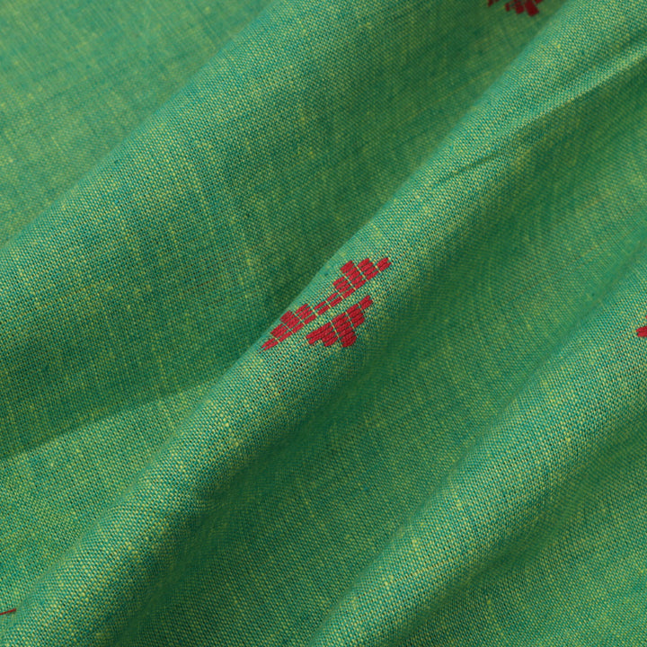 Parakeet Green Color Cotton Fabric With Motifs
